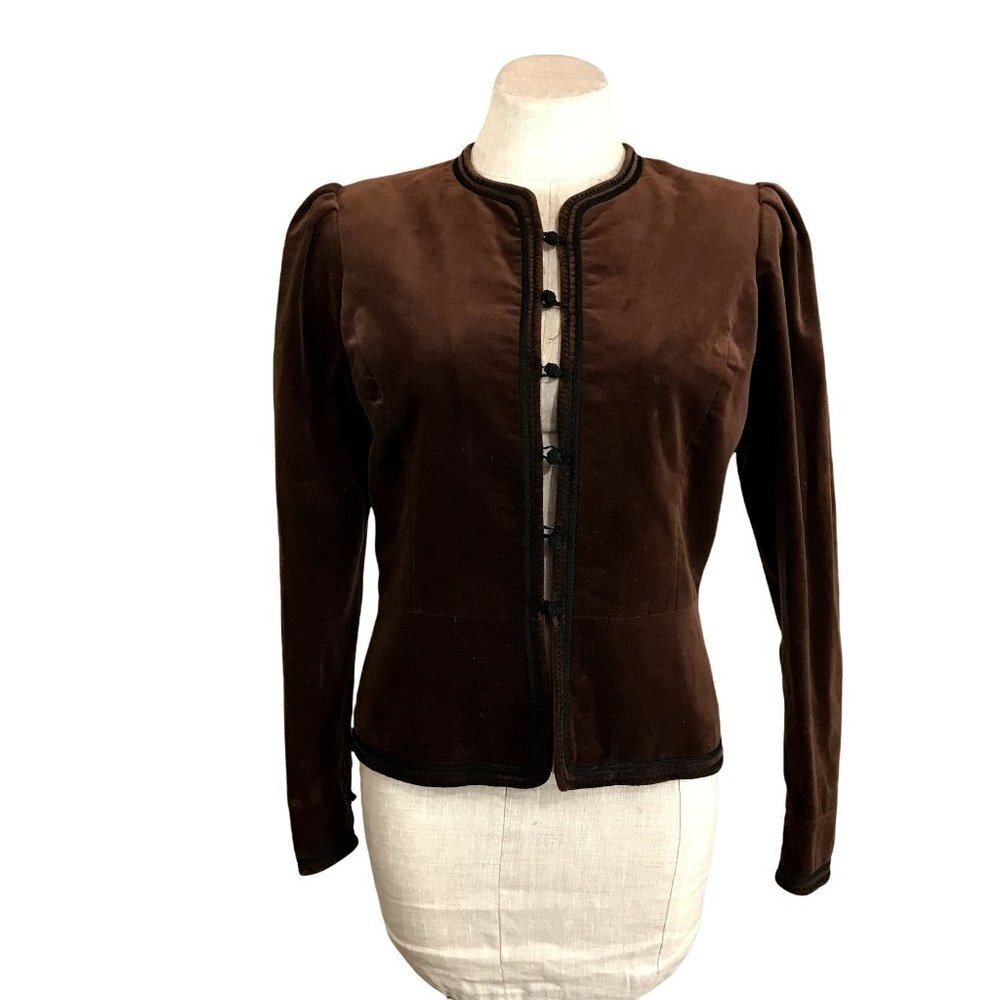Vintage 80s USA Womens Victorian Velvet Blazer Brown Size 12 MEDIUM